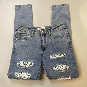 Women's ESTEE BROWN Blue Distressed Skinny Jeans Lace L/40
